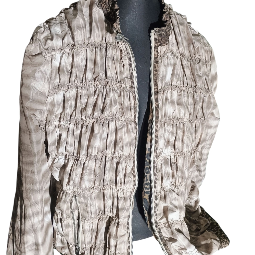 Chico's Cream Ruched Bomber Jacket